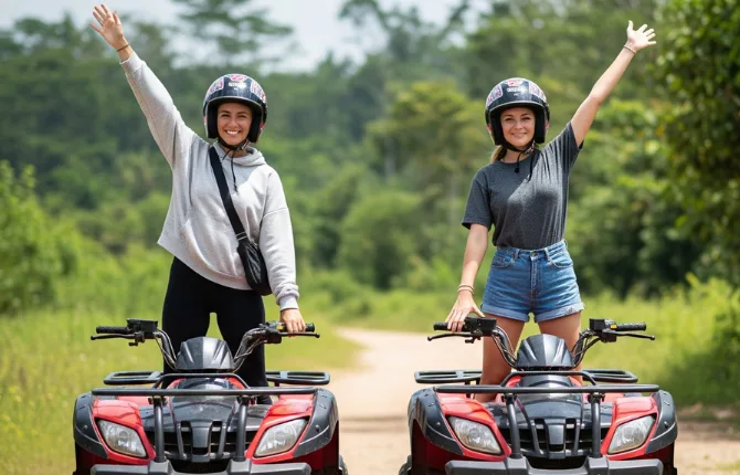 Happy ATV riders celebrating in Bali